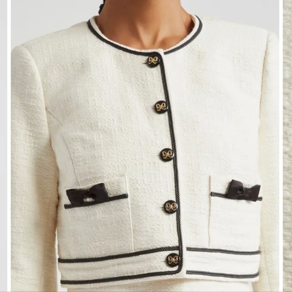 LoveShackFancy Talika Tweed Jacket With Bows In Cream And Black Sz 4 - Picture 5 of 14
